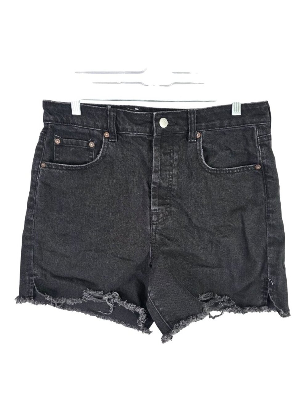 Womens Gianni Bini Black High Rise Denim Shorts Frayed Hem 5.5" Inseam Size 30